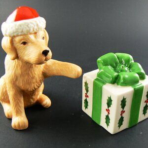 NIB LENOX HOLIDAY DOG AND PRESENT SALT & PEPPER SHAKER SET